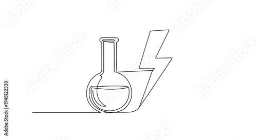 Chemical Reaction and Electrical Energy Symbol, Continuous Line Art