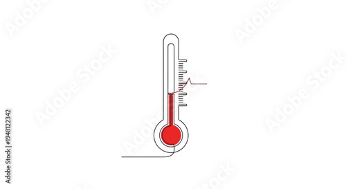 Thermometer With Red Liquid And Heartbeat Line On White Background