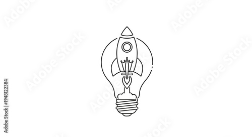Rocket Launching Inside Light Bulb - Idea, Innovation, Startup Concept