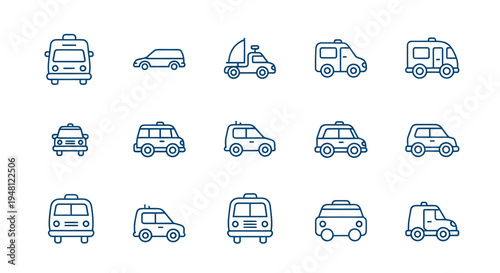 Vehicle icons car bus and truck illustrations