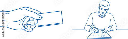 Silhouette of a man sitting at a table with a hand holding a card