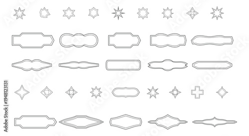 Extensive Collection of Black Outline Vector Ornaments Decorative Stars and Calligraphic Frames for Elegant Certificate Design and Professional Award Layouts