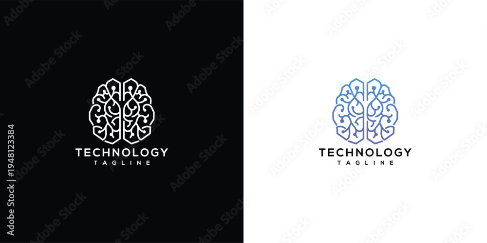Naklejka premium Brain Technology Logo - AI Innovation Digital Mind.