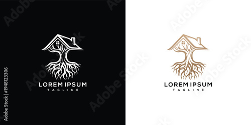 Treehouse Logo Roots Home Nature Growth Eco-Friendly Concept.