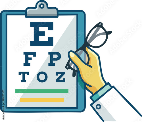Ophthalmology Eye Exam Illustration with Snellen Chart and Glasses