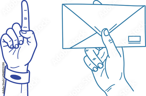 Silhouette of hands holding a stylus and an envelope with a stamp