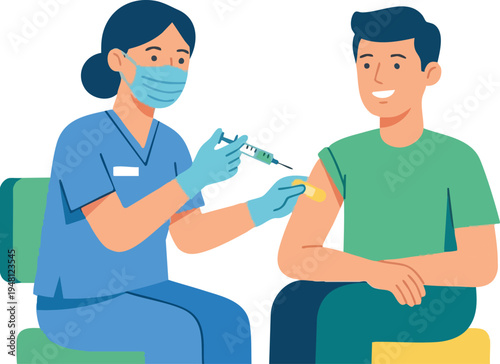 Nurse Administering Vaccine to Patient Vector Illustration