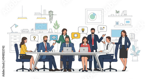 Business Meeting in Modern Office: Diverse Team Discussing Ideas and Strategy