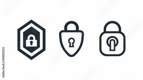 Three minimalist line-art padlocks with distinct shapes, symbolizing security and protection