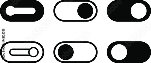 Toggle Switch Button Icon Set - UI UX Design Elements for On and Off Settings Vector Illustration