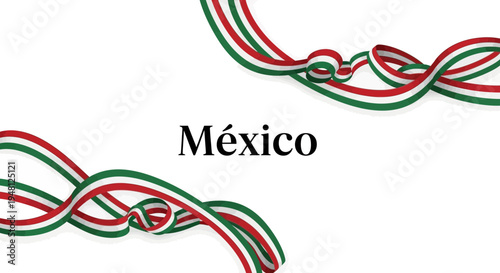 Elegant ribbon elements featuring the green white and red colors of the mexican national flag