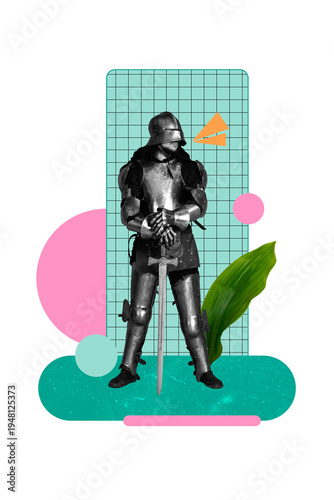 Fotografie Composite sketch design artwork 3D collage of noble conqueror warrior hero vinta