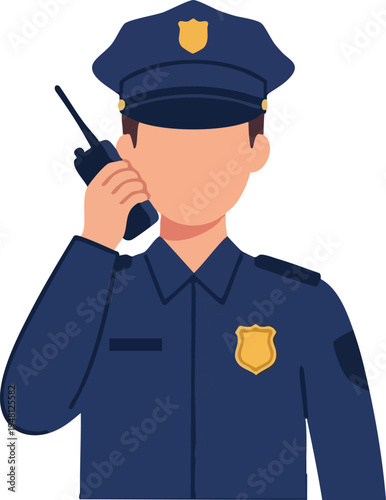 Police Officer in Uniform Using Walkie Talkie Vector Illustration