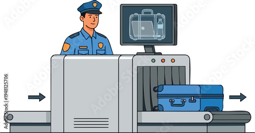 Airport Security Officer Scanning Luggage with X-ray Machine