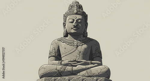 Serene Stone Buddha Statue in Meditative Pose.