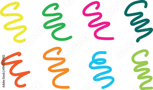 Colorful squiggly lines in different vibrant hues on white background