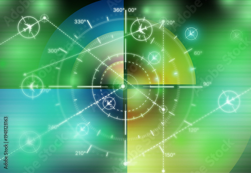 Tableau sur toile Radar navigation interface, aviation monitoring screen