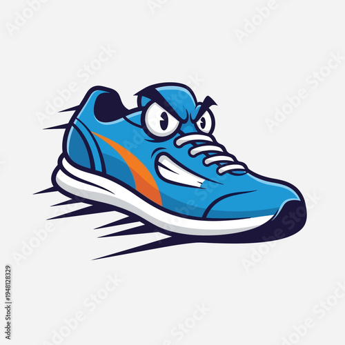 Cartoon Running Shoe with Angry Face.
