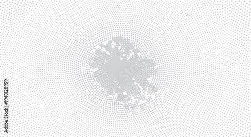 Radial dot pattern emanating from center with abstract gray cloud effect, minimalist background, graphic element