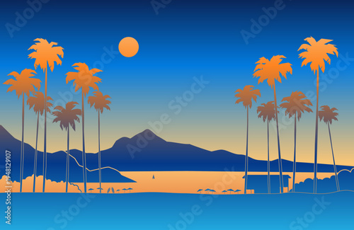 summer beach vacation palms sea gradient background vector illustration