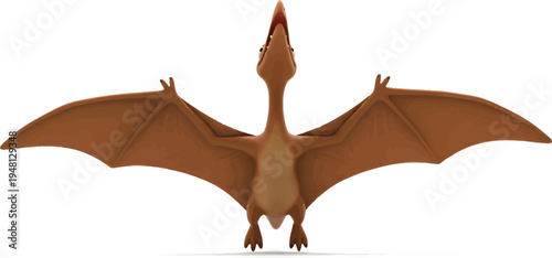 Brown Pterodactyl Flying Isolated on White Background