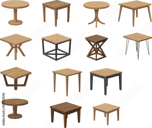PrintLarge Modern Wooden Table Collection with Round and Square Designs, Mid Century Hairpin Legs, and Industrial Pedestal Bases for Interior Home Decor and Office Layouts