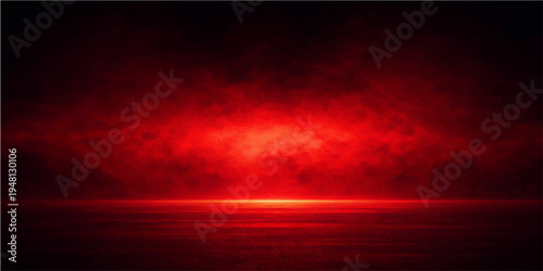 Abstract red and black background featuring dramatic rays of light that resemble a fiery sunset sky with clouds at dusk
