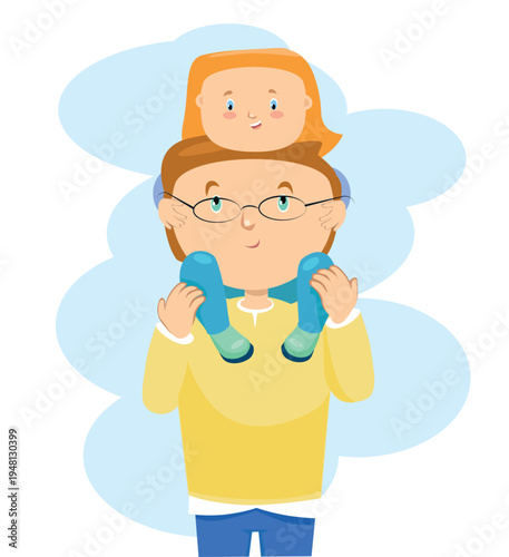 Happy father carrying his little daughter on shoulders, family bonding concept.

