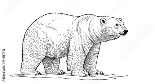 Detailed Line Art of a Majestic Polar Bear Standing.
