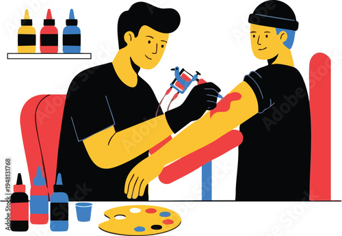 Tattoo Artist Working on a Client in a Studio