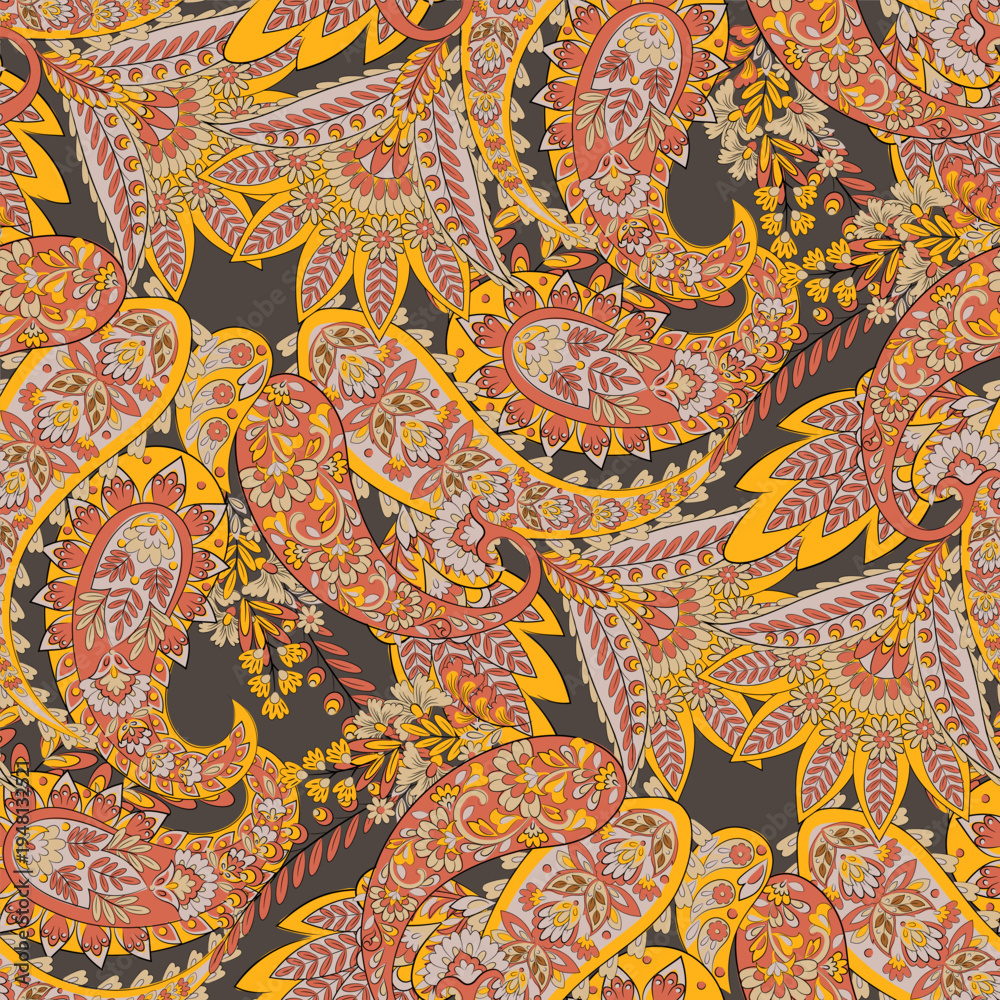 Fototapeta premium Damask Paisley seamless vector pattern for fabric design. Vintage textile background