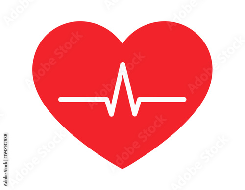 modern flat vector icon of heart with ECG pulse line across it