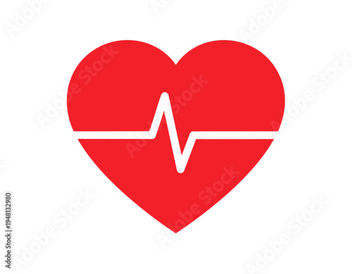 modern flat vector icon of heart with ECG pulse line across it