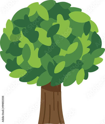 Flat Vector Illustration of a Green Deciduous Tree with Lush Foliage