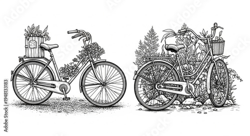 Vintage Bicycles Adorned with Flowers - A Nostalgic Journey.