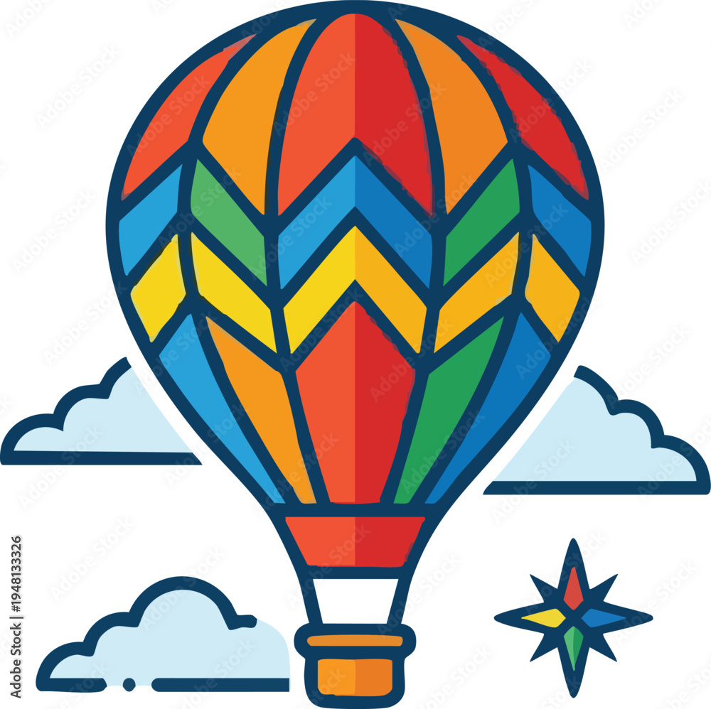 Naklejka premium Colorful Hot Air Balloon Vector Illustration with Clouds