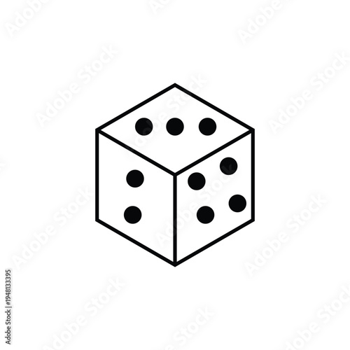 Minimalist 3D Dice Vector Icon Outline.