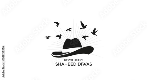 Vector illustration of a patriotic silhouette with a hat and flying birds, commemorating Shaheed Diwas in India with a bold and symbolic design