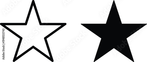 Vector illustration of two stylized star icons, one outlined and one solid, symbolizing rating, selection, achievement, favorite, and minimal graphic design elements.