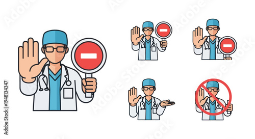 Doctor Holding a Stop Sign: Medical Professional with Warning Symbol.