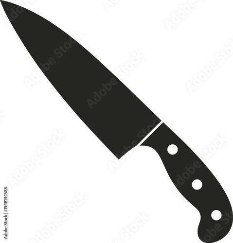 Kitchen chef knife silhouette icon representing cooking utensil, culinary preparation tool, sharp blade for food cutting, professional kitchen equipment vector illustration
