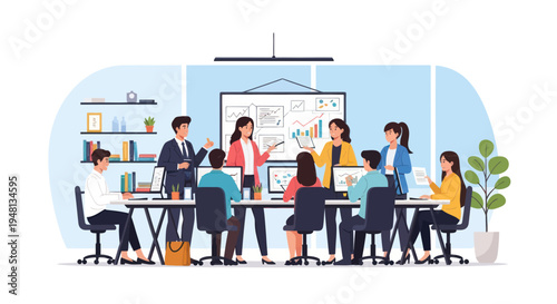 Diverse Business Team Collaborating in Modern Office Meeting Room