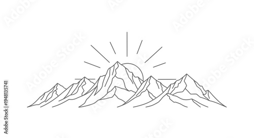 Mountain range with sunrise illustration.