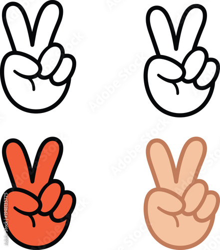 peace sign, hand gesture, victory sign, skin tones, diversity hand, cartoon hand, line art, simple vector, human hand, fingers up, social media, body language, nonverbal communication, 