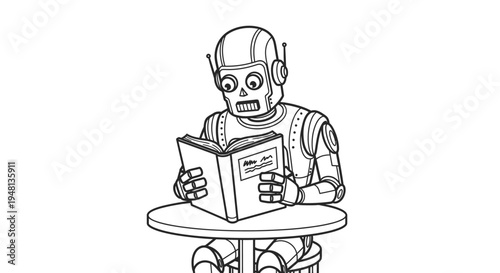 Robot Reading a Book Sitting Down.