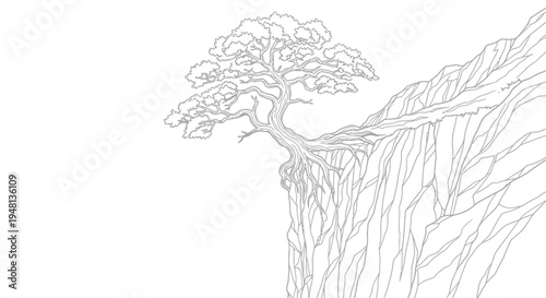 Tree on a cliff edge landscape.