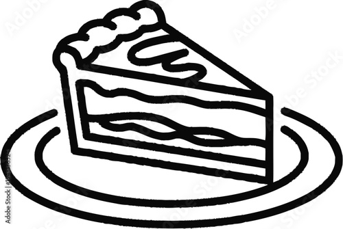 Delicious slice of layered cake on round plate with creamy topping and decorative crust for dessert celebration idea