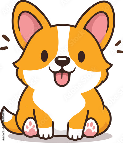 n adorable corgi dog with large ears and a happy expression sitting on the ground with its tongue out