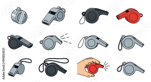 Collection of Various Whistles for Sports and Refereeing.