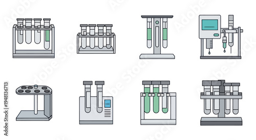 Assortment of Laboratory Test Tube Racks and Equipment.